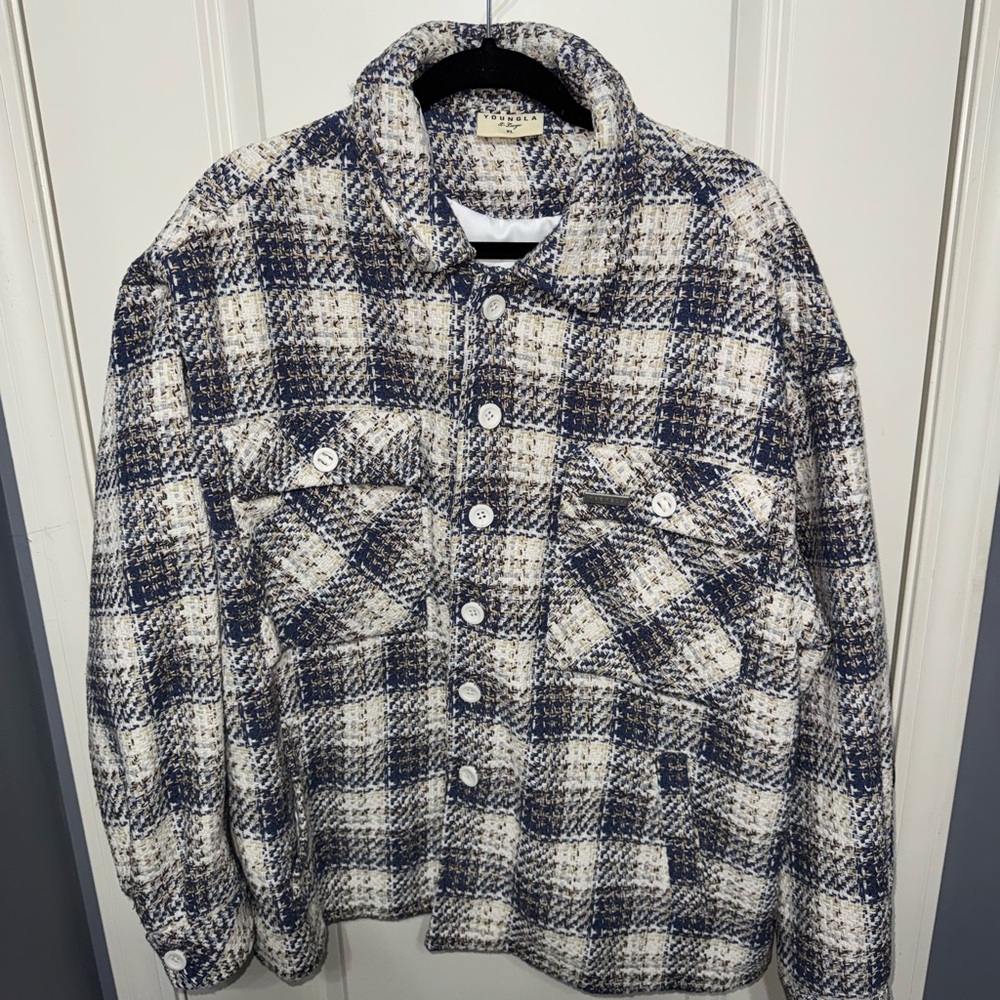 YoungLA Blue and White Textured Jacket